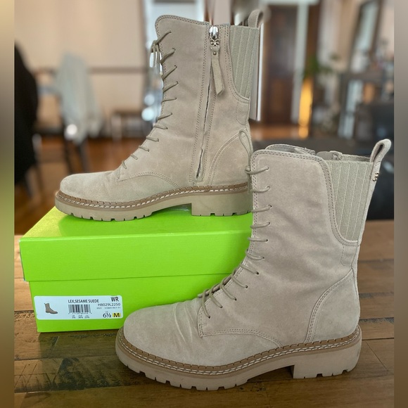 Sam Edelman Lex sesame suede combat boots. Size 6.5. Worn once, great condition - Picture 1 of 4